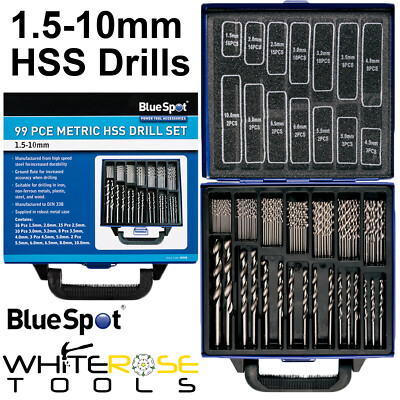 BlueSpot HSS Bohrer Bit Set 99-teilig 1,5 mm-10 mm im Metallgehäuse Kunststoff Holz Stahl