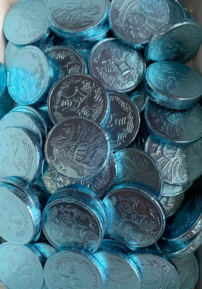 BLUE FOILED MILK CHOCOLATE COINS BLUE BABY BLUE LOLLIES 750G APPROX 100 PIECES - image 3 of 3