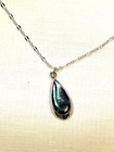 Pretty Abalone Teardrop Pendant, 16 Inch Adjustable Silvertone Chain