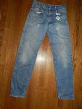 Vtg Levis 505 Button Fly Red Tag Denim Jeans Distress 33x34 Made In USA (B4)
