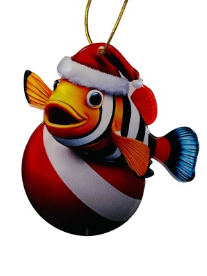 Nemo Fish Santa Hat Atop A Christmas Ornament Acrylic 2-Sided Ornament