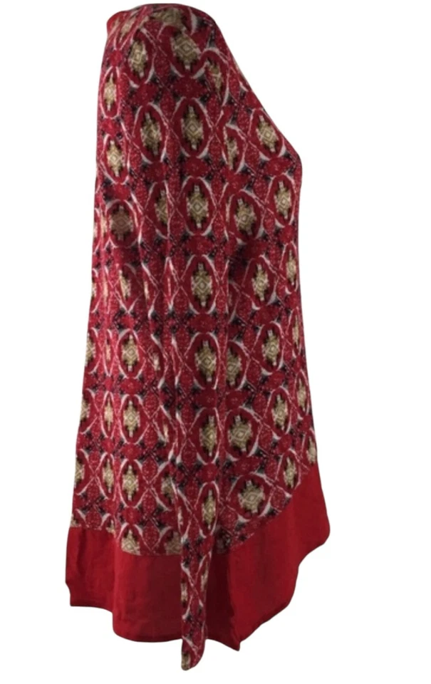 ☀️Чип и перец красный / черный / желтовато-коричневый туника sz M геометрический принт высокий низкий подол - Изображение 2 из 3