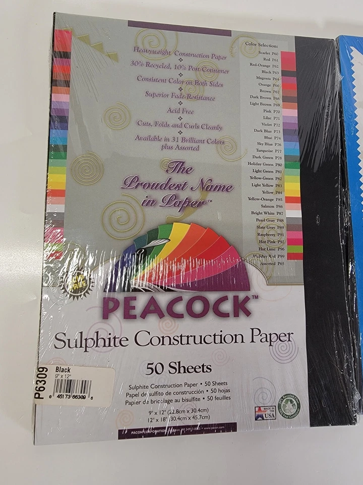 Lote de 2 - 100 hojas en total de papel negro construcción Pacon Peacock Colorburst  Foto 3 de 4