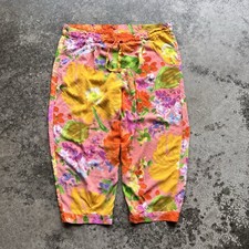 Vintage Jams World Rayon Coral Garden Capri Pants Womens Size Small Multicolor