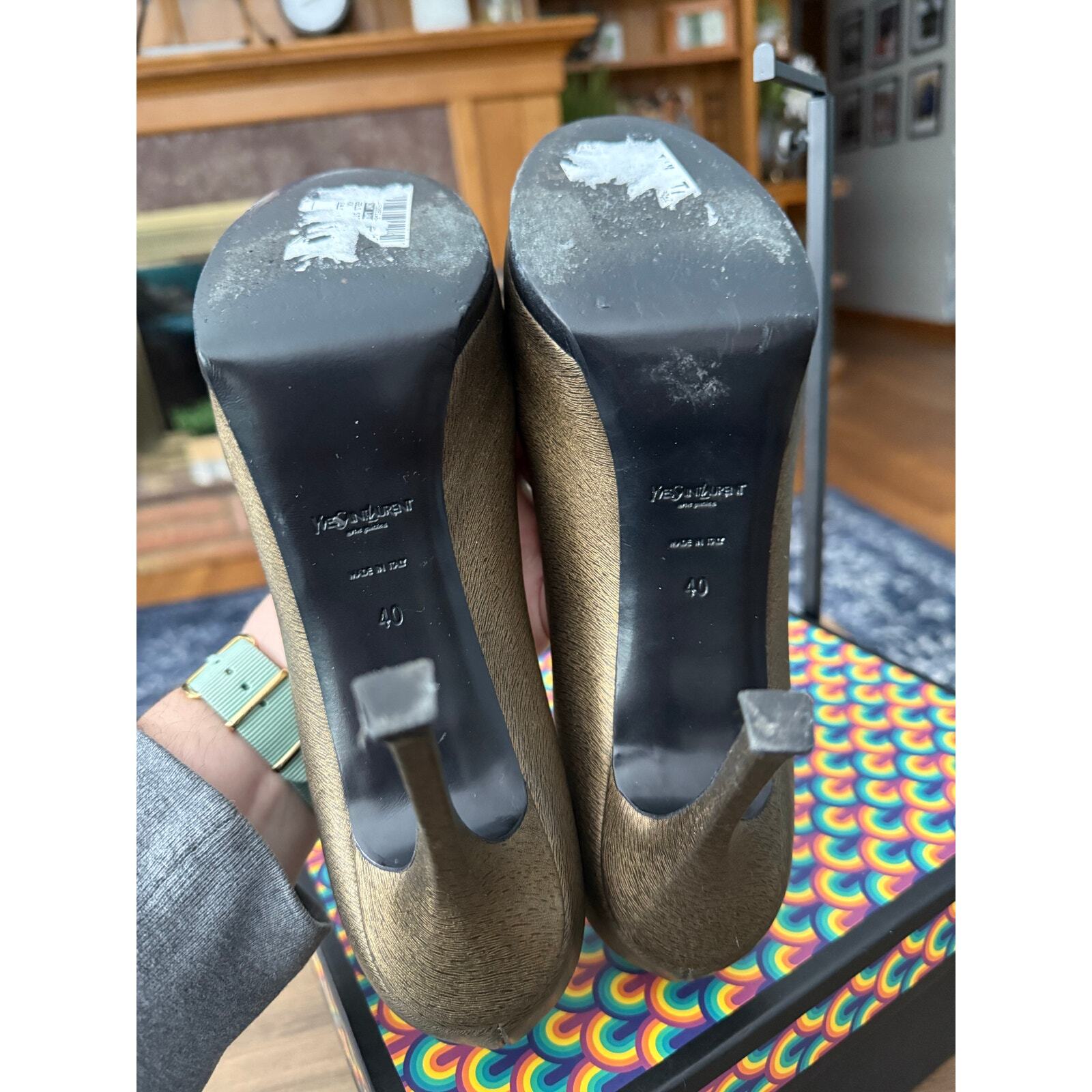 YSL Yves Saint Laurent Tribtoo decolte in pelle tacco bronzo tg. 40 9