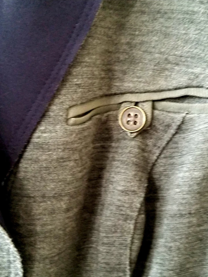 Chaqueta Blazer Jersey Gris Vintage Para Mujer Cuello Azul Marino, Puños, Forro S Foto 2 de 4