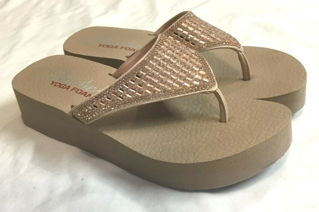 Womens SKECHERS VINYASA Rose Gold Rhinestone YOGA FOAM Thong Sandals Size 7 | eBay