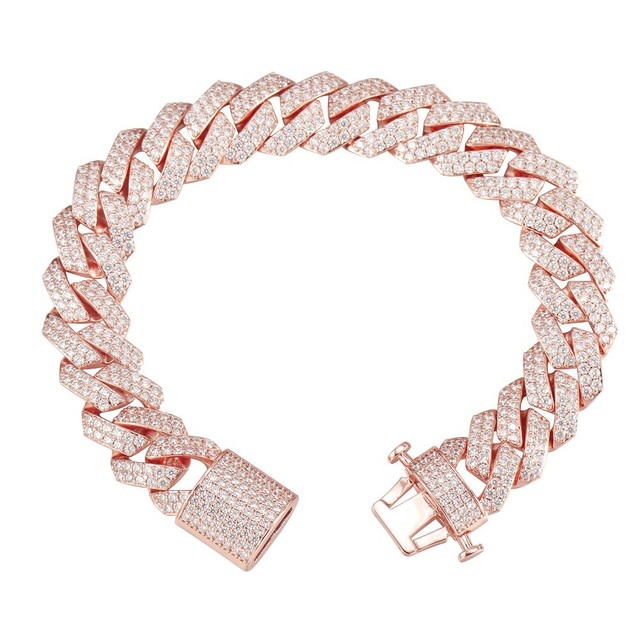 Mens Heavy Rose Gold Plated Iced CZ Out Miami Cuban Link Bracelet 15MM