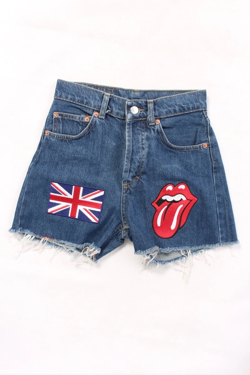 Levis 501 Women Denim Shorts Rolling Stones Lips Vintage Size W26