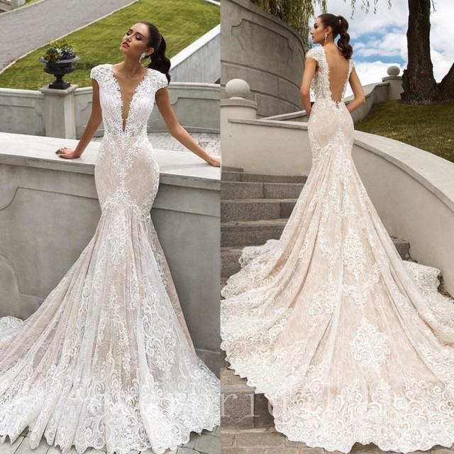 lace sheath wedding dress with cap sleeves