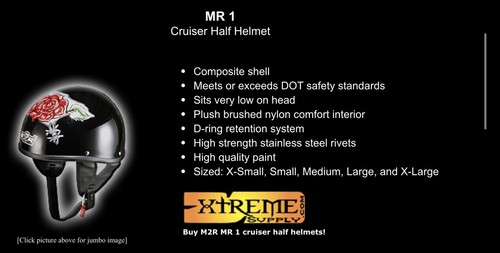 Cruiser HalfHelmet M2R Black With Red Rose Used - Picture 9 of 9