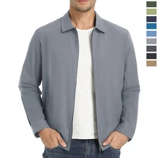 Men's Lightweight Jackets Casual Laydown Collar Jacket Full-Zip Spring Golf Coat