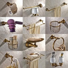 Antique Brass Carved Bathroom Accessories Set Bath Hardware Towel Bar sset010