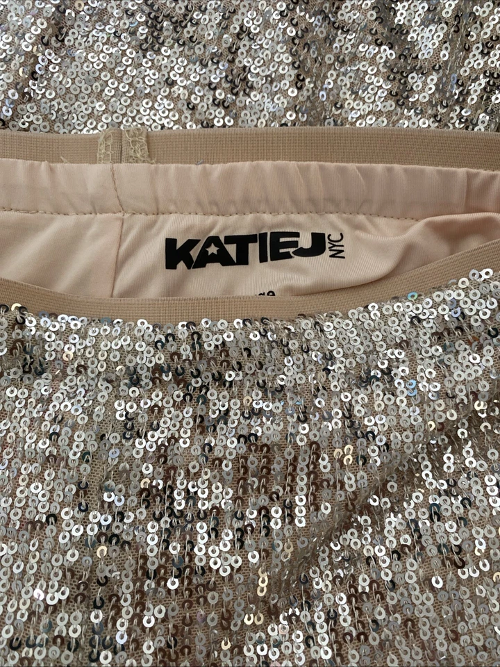 Pantalones de pierna ancha KATIEJ NYC grandes beige adornados con lentejuelas para niñas Foto 2 de 4