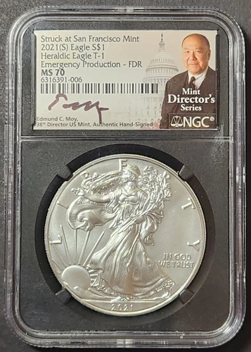 2021-S T-1 Silver Eagle, Emergency Production, NGC MS70