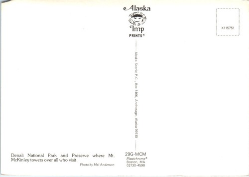 Denali National Park and Preserve where Mt. McKinley Towers Alaska Postcard - Picture 2 of 2