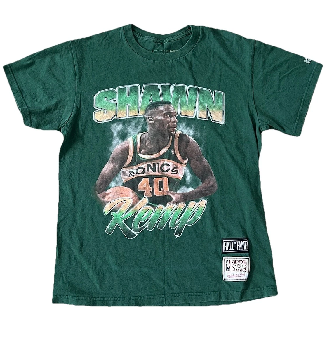 T-shirt Vintage Seattle Supersonics - Shawn Kemp, Payton & équipe - Caricature, Taille XL