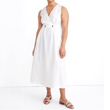 Madewell Linen Button Waist Wrap Midi Dress Lighthouse White Size 12 NWT L3329