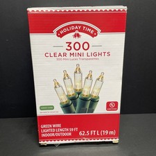 Holiday Time 300 Clear Mini Lights 62.5 Ft Green Wire Indoor/Outdoor New in Box