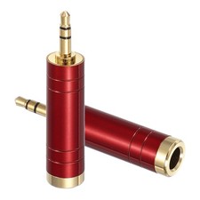 2Pcs TRS 3.5mm Male to 6.35mm Female Stereo Copper Adapter Gold Plated, Red
