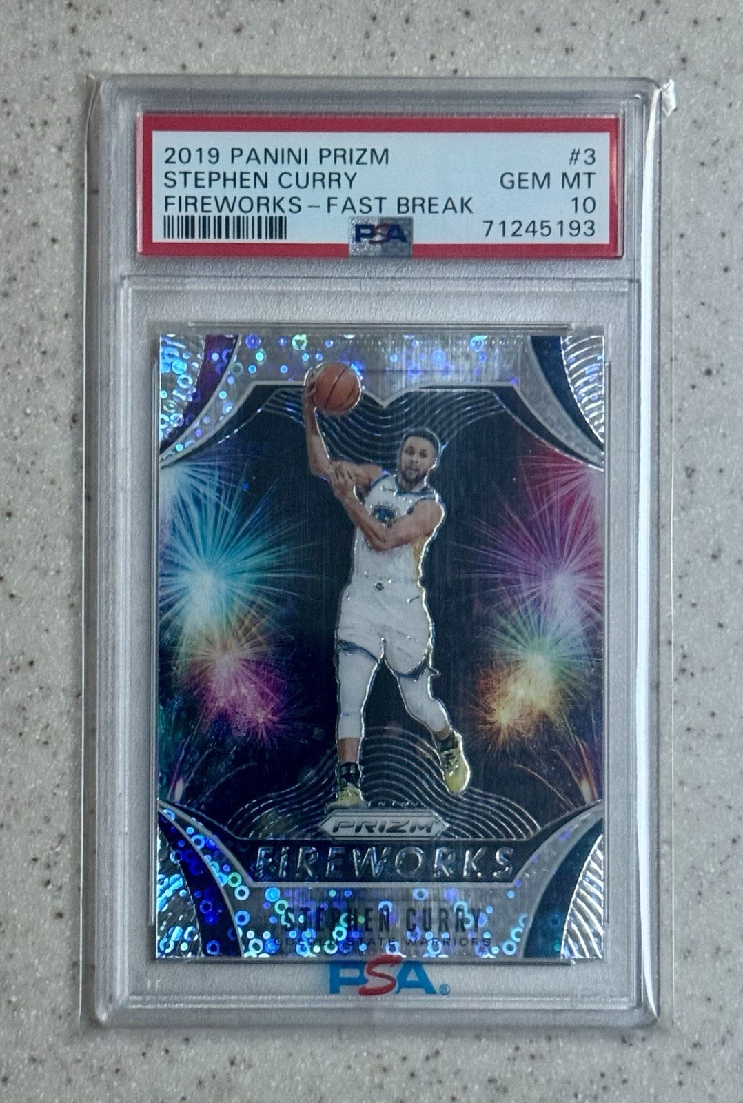 2019 Panini Prizm #3 Stephen Curry Fireworks Fast Break PSA 10 GEM MINT