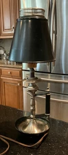 Vintage Black Metal Table Lamp Pierced Shade Country Cottage Style Handle