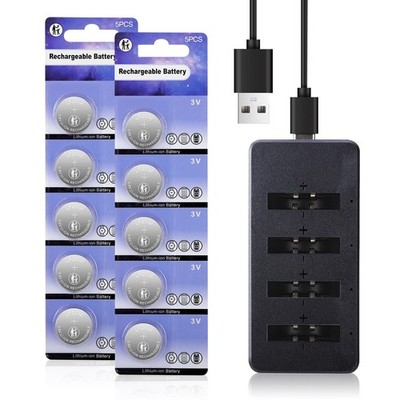 LF2032 Rechargeable Batteries CR2032 3V Lithium-ion Coin Battery with Charger...