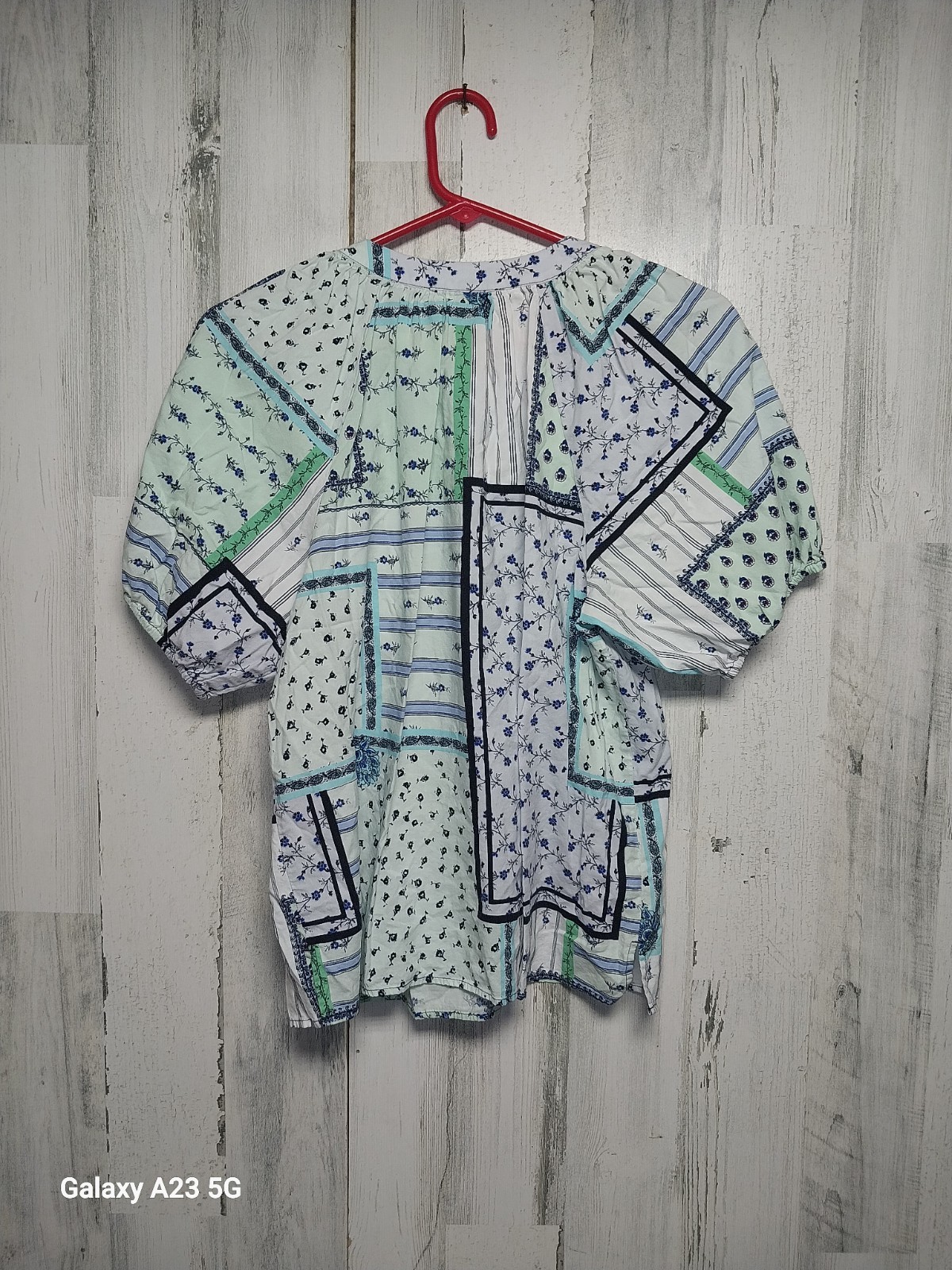 LOFT Patchwork Blouse Size Medium Blue Floral - image 3