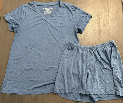Fishers Finery Bamboo Pajama Set XS Blue V Neck Sleep Lounge Shirt Shorts