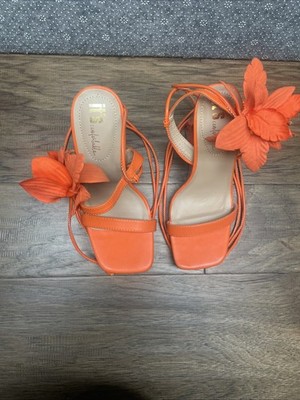 It's Comfortable Orange Lace Up Platform Heels Womens Size 7 Flower Accessory AP