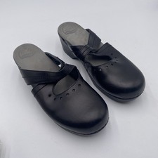 Dansko Shoes Susana Black Leather Criss Cross Straps Mules WOMENS 10.5 Clogs