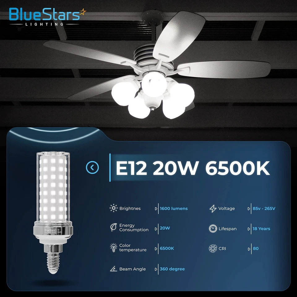 4 Packs E12 20W LED Corn Light Bulbs [4.5in], Candelabra Base 150W Equivalent... - Image 2 of 4