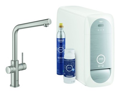 Grohe Blue Home Starterkit Spültischarmatur mit L-Auslauf - Supersteel