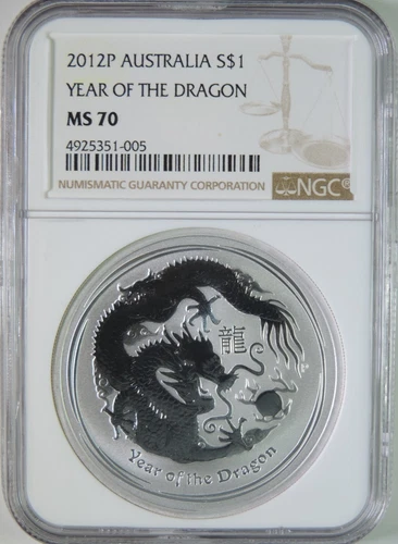2012 P Australia Lunar Year of the Dragon 1oz .999 Silver $1 Coin NGC MS70