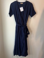 Megaya Custom Wrap Dress Navy Blue Rayon V Neck Short Sleeve Maxi Size Large