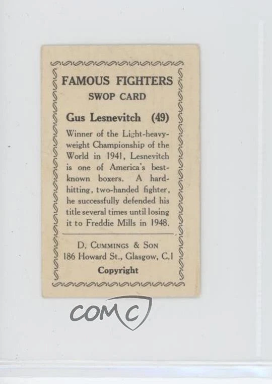 1947 D Cummings & Son Famous Fighters Swop Cards Gus Lesnevich #49 - Image 2 of 2