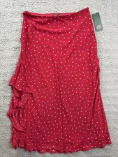 Wild Fable Womens Small Red Hearts Chiffon Ruffle Midi Skirt
