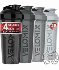4 Pack- 28 oz Protein Shaker Bottles for Protein Mixes - 4x Wire Whisk