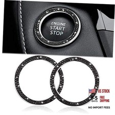 2pcs Bling Car Engine Start Button Cover Diamond Ignition Engine Ring-black