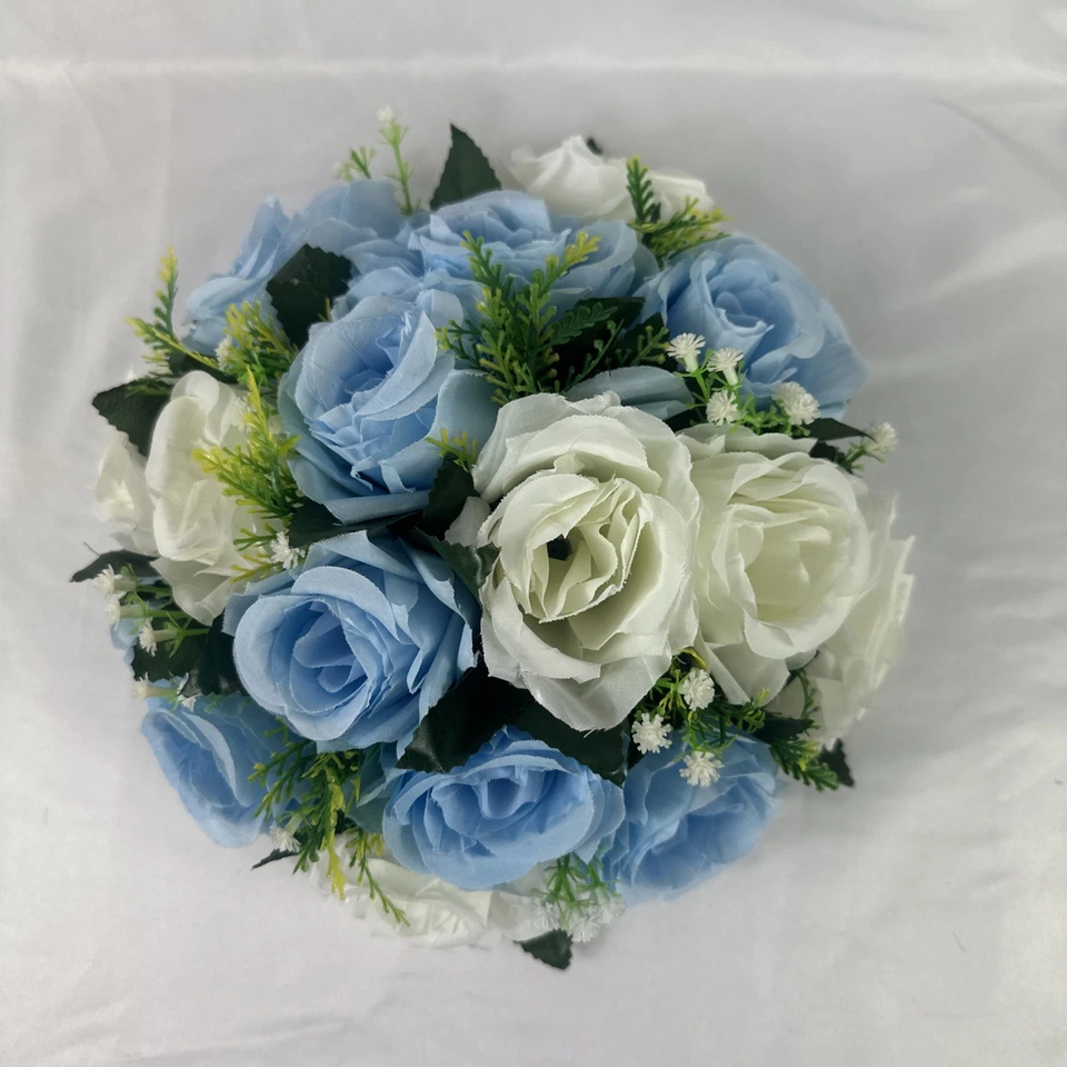 Bouquet Centerpiece Silk Flower Ball Decoration-WHITE/BLUE- Event Decor, Wedding - Image 2 of 4