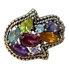 Vintage Sterling Silver Hamsa with Multiple Gemstones Cluster Ring
