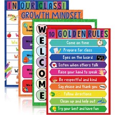 4 Pack Classroom Rules Posters 17 x 22 Inch Motivational Bulletin Board Decor...