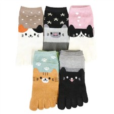 Waraku Fuuka Japanese Cat Design Toe Five Finger Socks Set 5-7, Face a