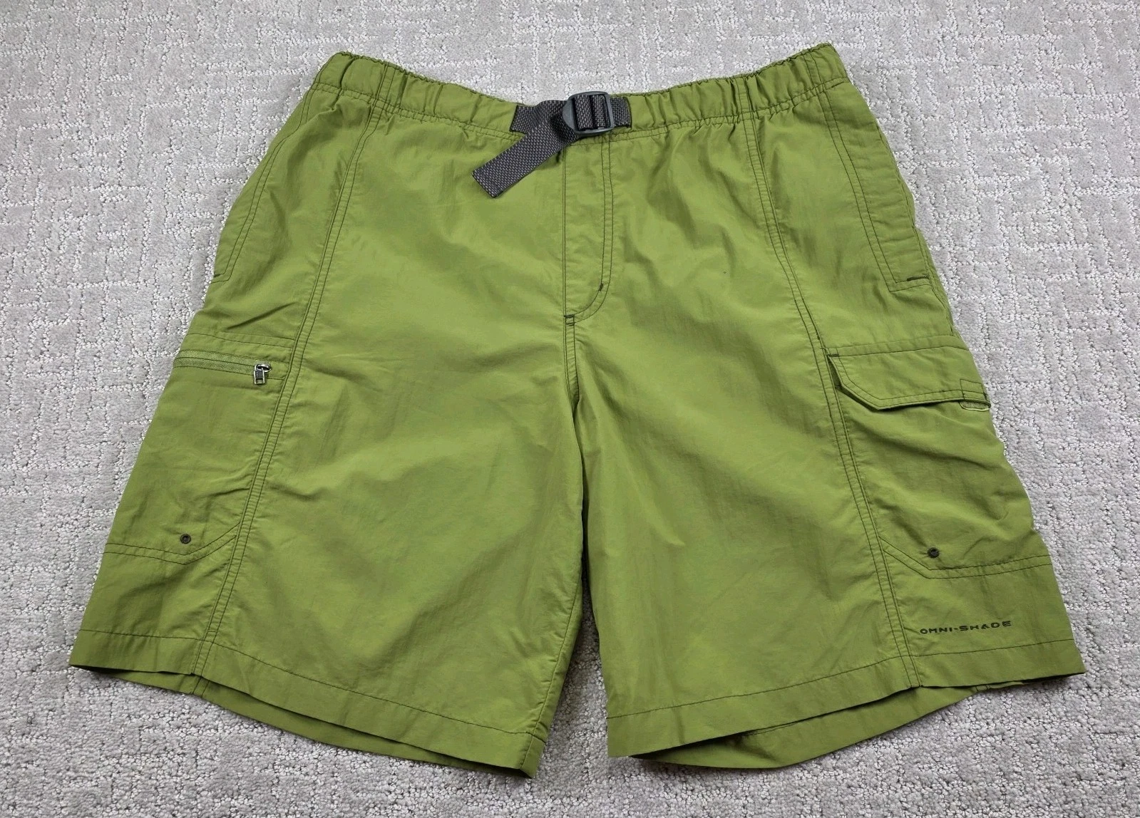 Columbia Men Cargo Shorts Medium Green Belted Omni Shade Cargo Hiking Swim Nylon