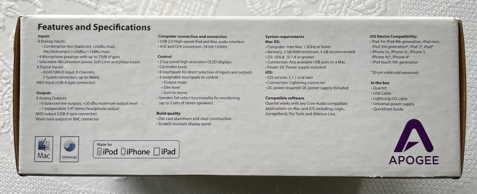 Apogee Quartet for iPad & Mac - Pro audio interface & studio control center - Image 2 of 4