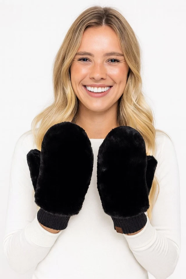 Guantes convertibles C.C Winter ultra suaves de piel sintética con forro de pastor Foto 3 de 4