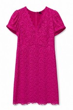 Ann Taylor Factory Lace Sheath Dress Womens 6 Pink Fuchsia Scalloped Career