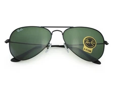 Ray-Ban Unisex Sunglasses RB3025 Aviator Classic Black Frame Green Lens 55mm