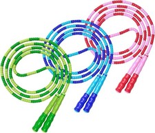 3 Pack Soft Beaded Jump Rope Adjustable Segmented for Kids 9.2 Feet, 3 Colors