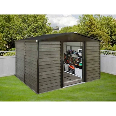BIRCHTREE 10X8ft Galvanized Metal Garden Shed Outdoor Tool Storage Shed With Base Grey
